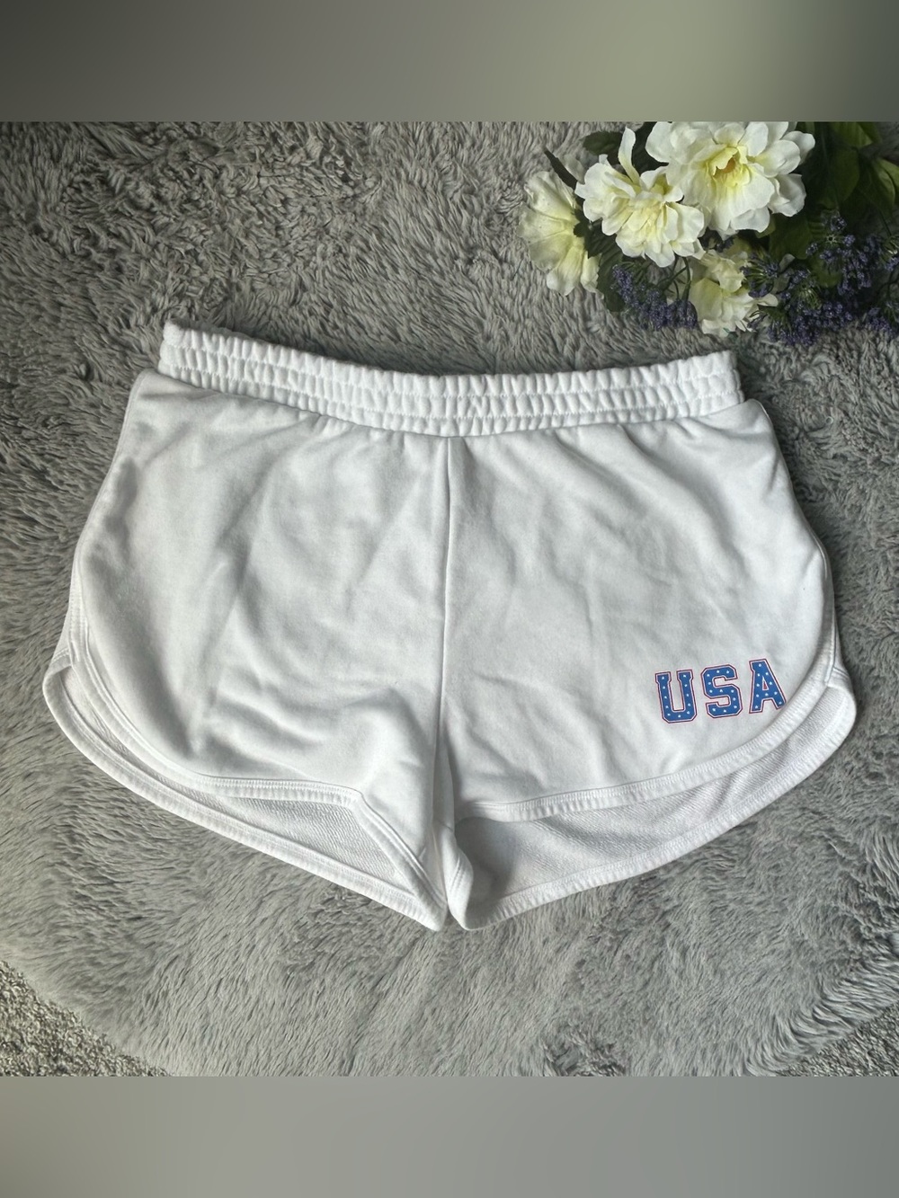 ✨Universal Thread White Athletic Shorts with Blue USA Accent
